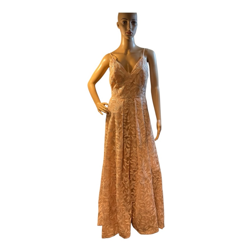 Calvin Klein Women’s Embroidered Sequin Pink FIt & Flare V-Neck Gown Size 6